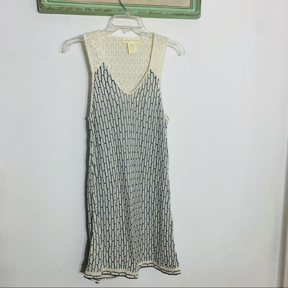 Staring at stars crochet knit sleeveless ivory blue mini dress medium